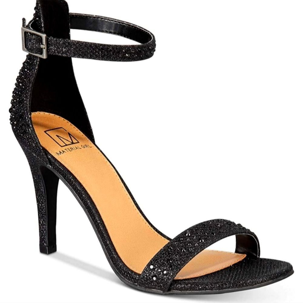 Material Girl Blaire Rhinestone Peep Toe Ankle Heel- Black